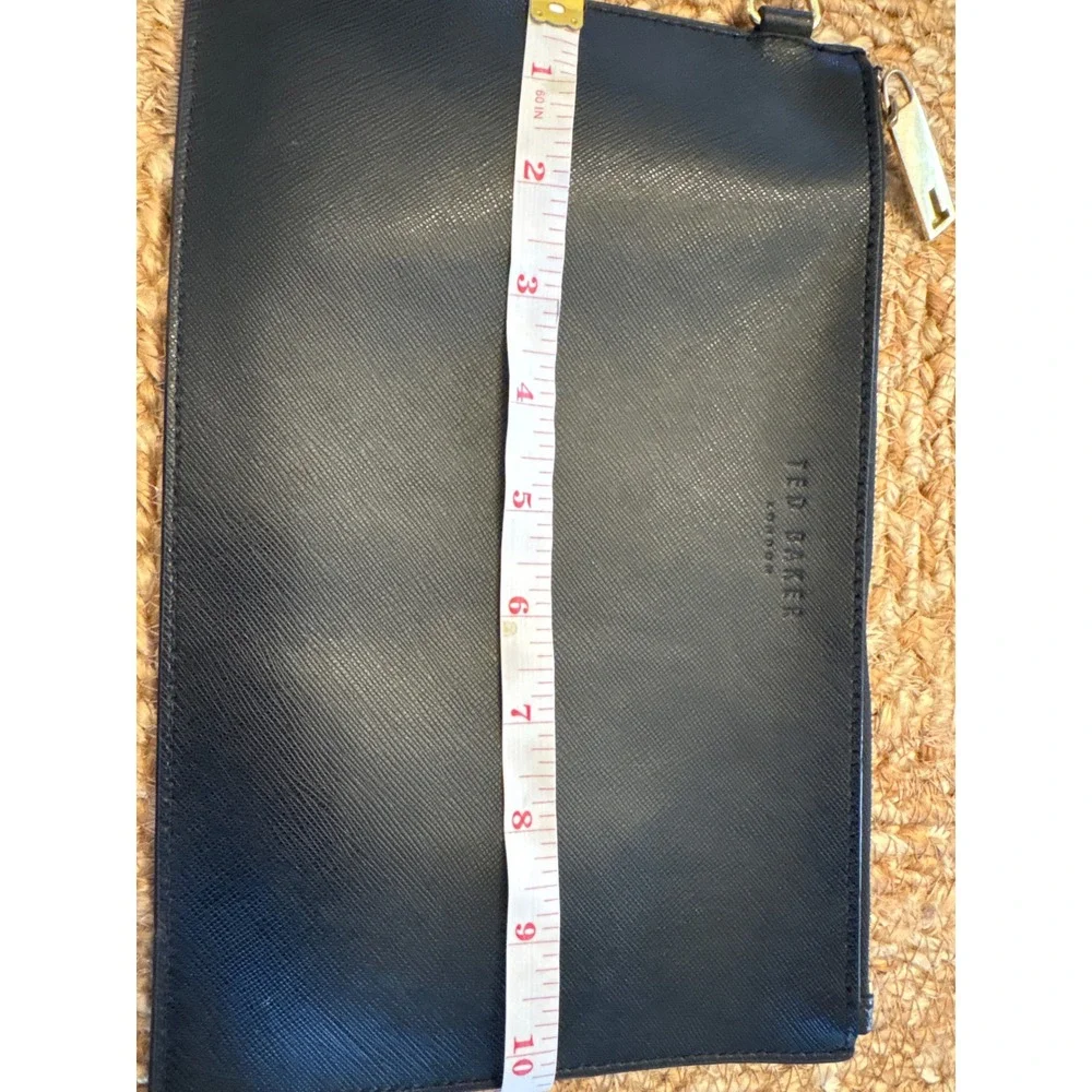 Ted Baker London Black Saffiano Leather Zip Top Clutch Bag Gold Hardware-see pic